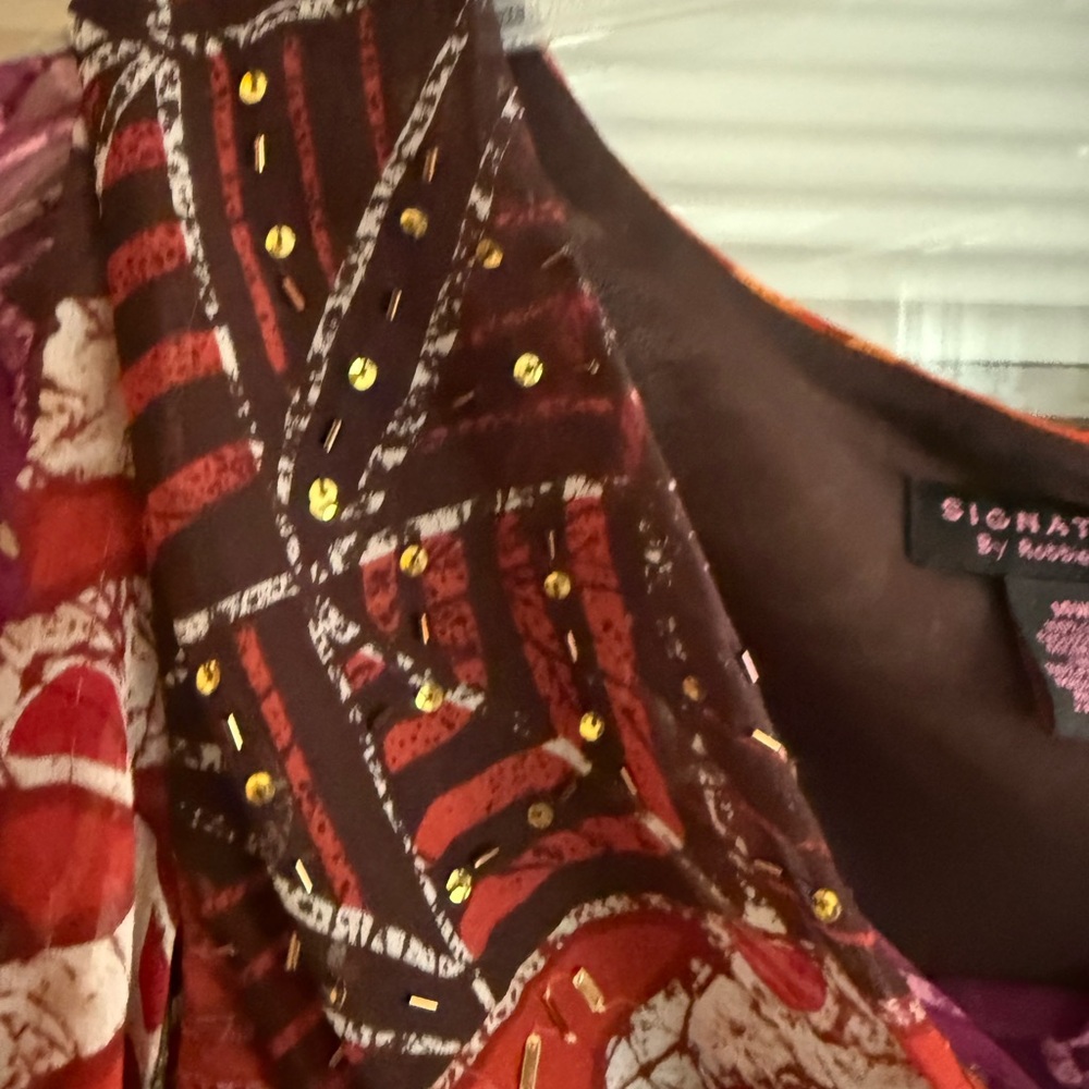 Robbie Bee Multicolor Top Flutter Sleeves Beads Sequins Boho Gypsy Lined - Picture 4 of 6